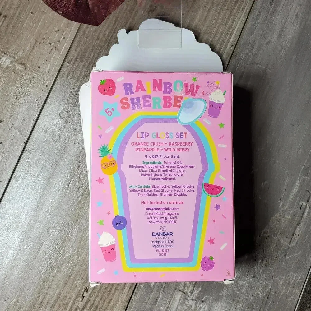 NWT Danbar Global Rainbow Sherbert Lip Gloss Set Non Toxic Fruit Flavored